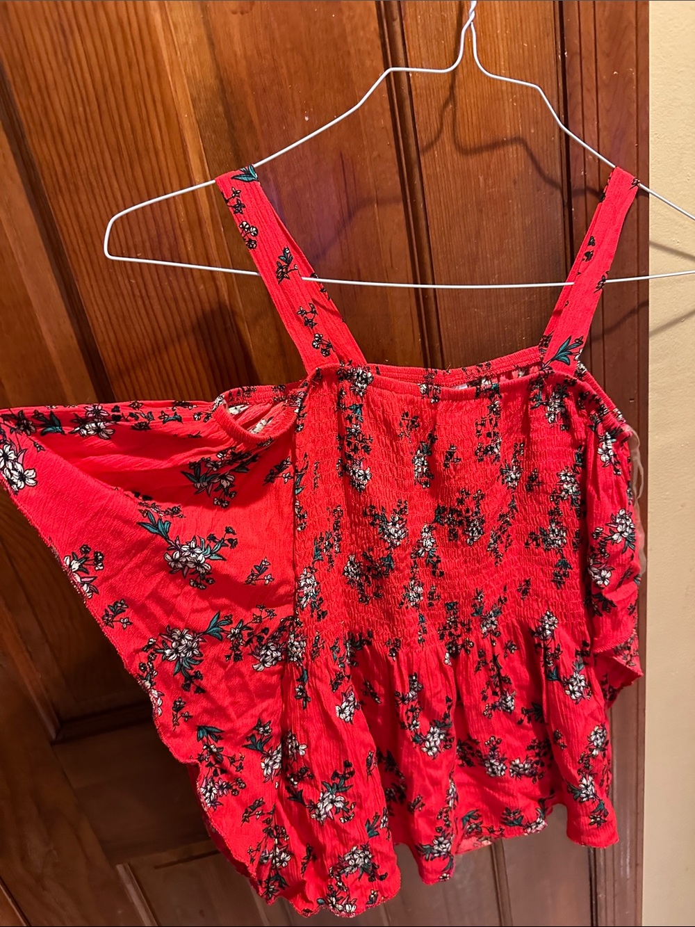 No Boundaries Red Floral Smocked Camisole Tank